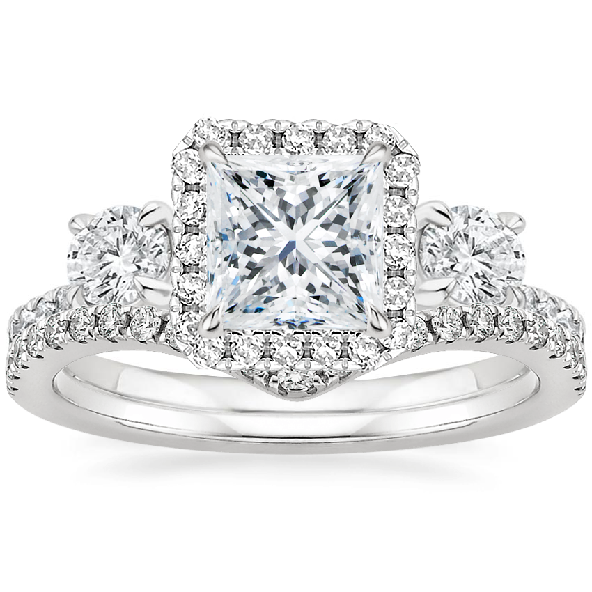18K White Gold Three Stone Waverly Diamond Ring 3 4 ct. tw. with